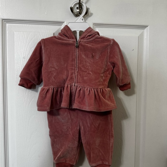 Polo Ralph Lauren Other - 2 Piece Polo Ralph Lauren Pink Velour Baby Set